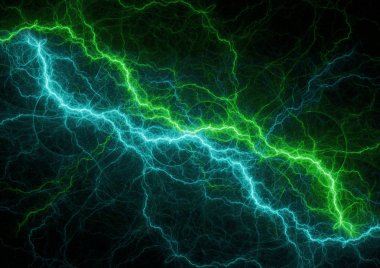 Mavi ve yeşil güç, elektrik yıldırım soyut
