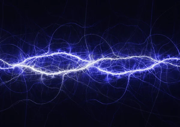 青い電気稲妻背景 プラズマ 電気の概要 — ストック写真
