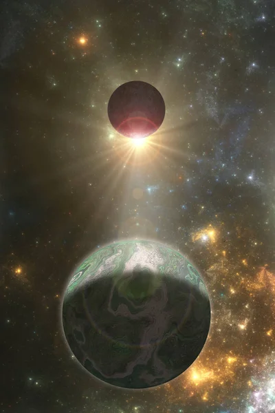 Deep Space Buitenaardse Planeet Fantasie Astro Illustratie — Stockfoto