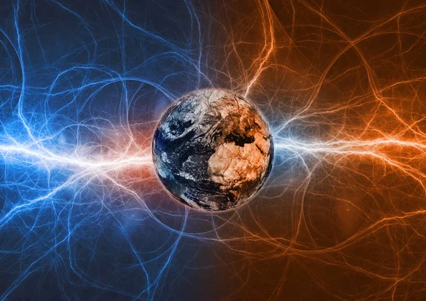 Planet Erde Apokalypse Feuer Und Eis Blitze Elemente Dieses Bildes — Stockfoto