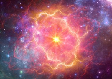 Exploding supernova in space, forminng of nebula clipart
