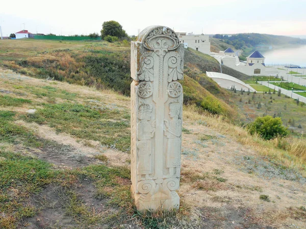 Cidade Bolgar Tatarstan Rússia Pedra Memorial Margem Íngreme Rio Volga Imagem De Stock