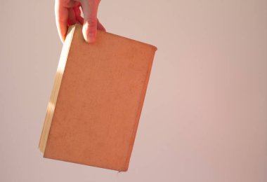  Bej ve kahverengiyle kaplanmış eski bir kitap. Eski tarih ve sanat kitapları konsepti.