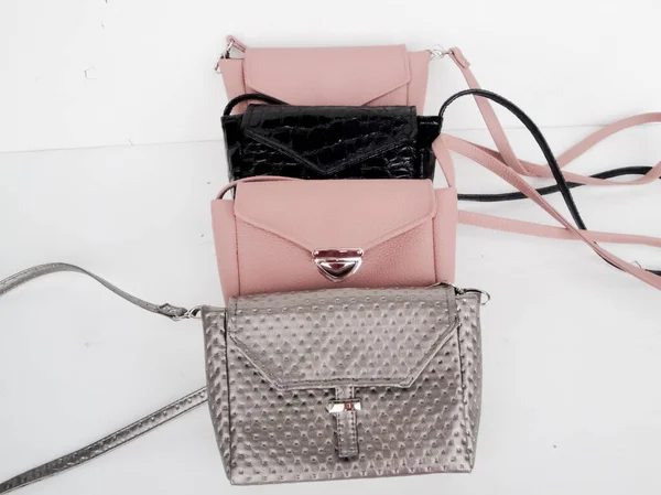 Set Fashionable Bags Small Large Sizes Pastel Colors Black Metallic — Stock Photo, Image