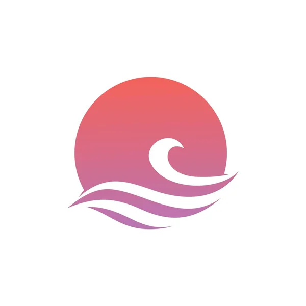 Vague eau mer coucher de soleil soleil logo vectoriel icône illustration — Image vectorielle