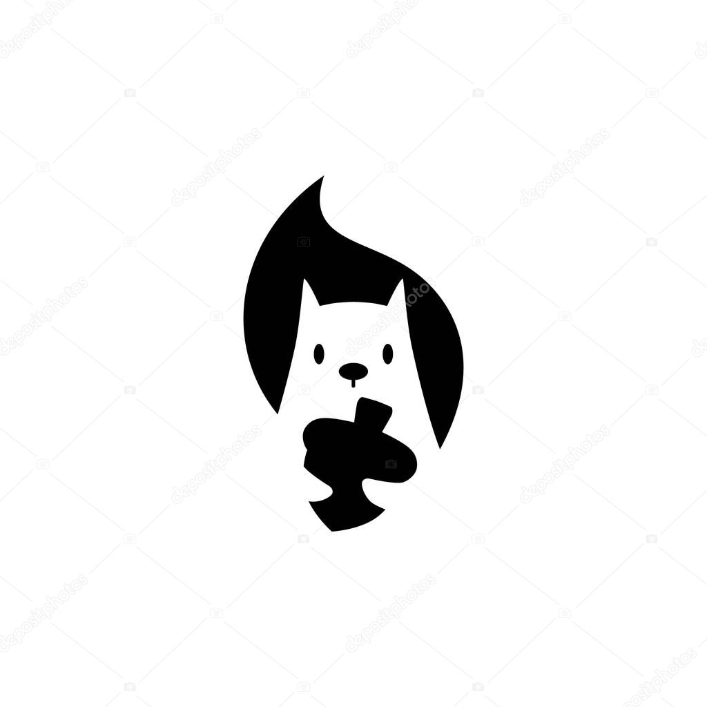 Squirrel logo vector icon is holding nuts illustration in negative space style