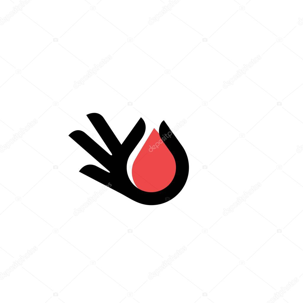Hand gesture blood drop logo vector icon illustration