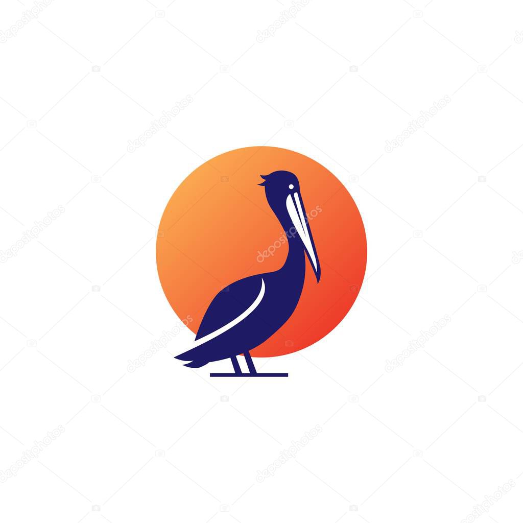 Pelican gulf bird coast beach logo vector icon illustration