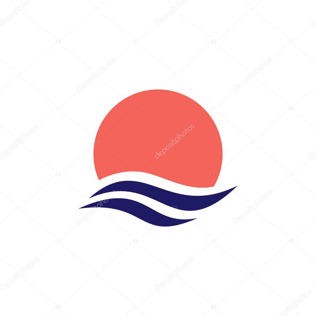 Wave water sea sunset sun logo vector icon illustration