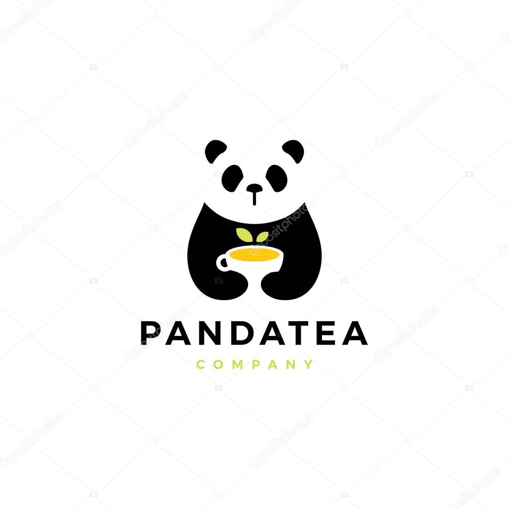 panda tea cup logo vector icon illustration