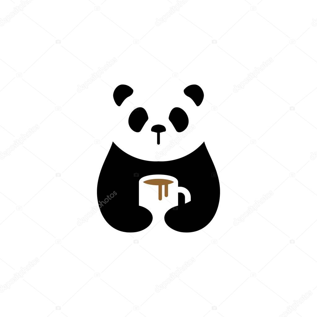 panda coffee mug logo vector icon illustration
