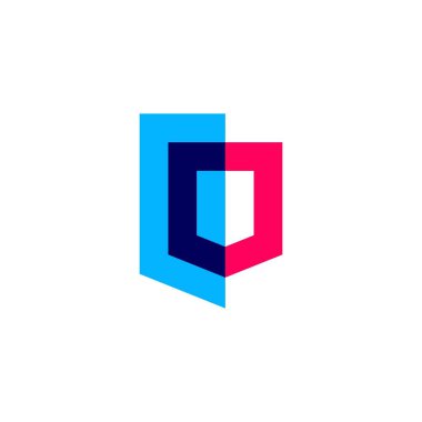 Üstüste binen geometrik kalkan logo vektör simgesi illüstrasyonu