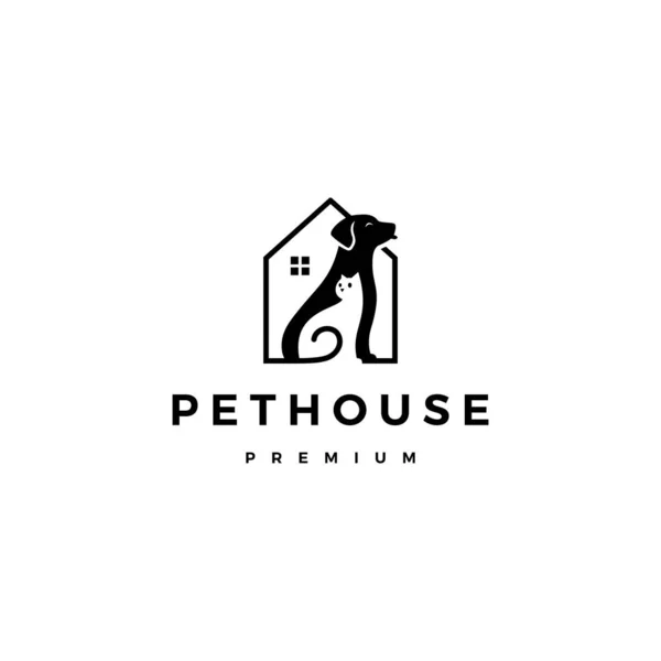 Dog cat pet house home logo vector icon negative space — Stock Vector