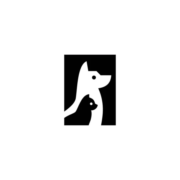 Dog cat pet logo vector icon illustration negative space style — Stock Vector