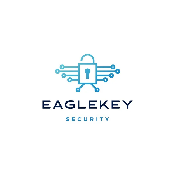 eagle bird key padlock tech logo vector icon illustration