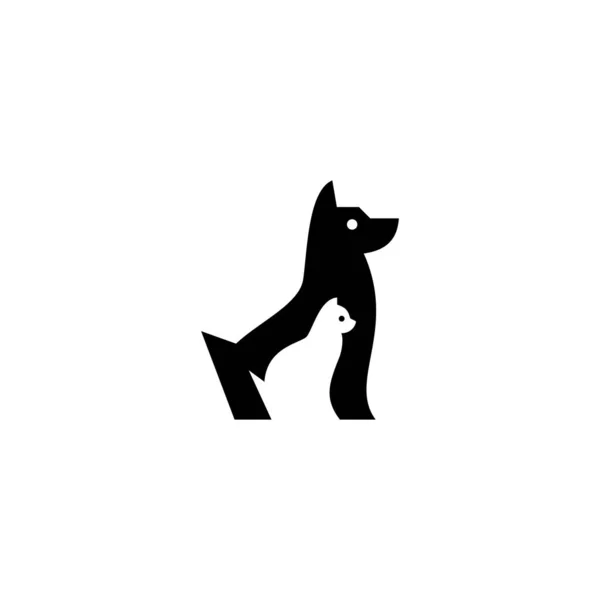 Cão gato pet logotipo vetor ícone ilustração negativo espaço estilo — Vetor de Stock