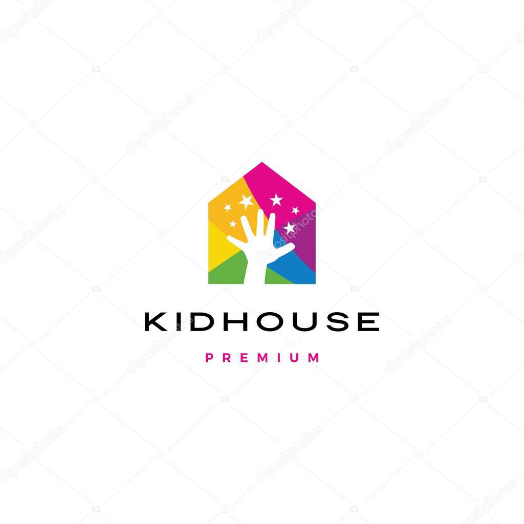 Child children hand reach stars kid house logo vector icon illustration