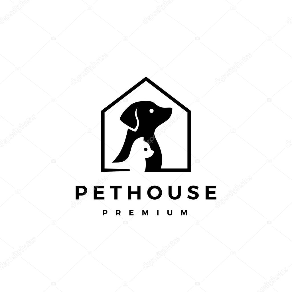 Dog cat pet house home logo vector icon illustration