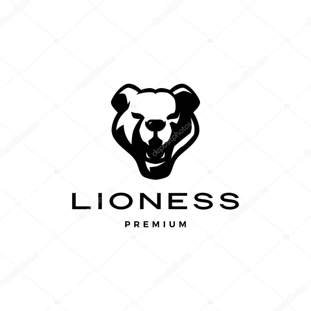 Roaring lioness head logo vector icon illustration