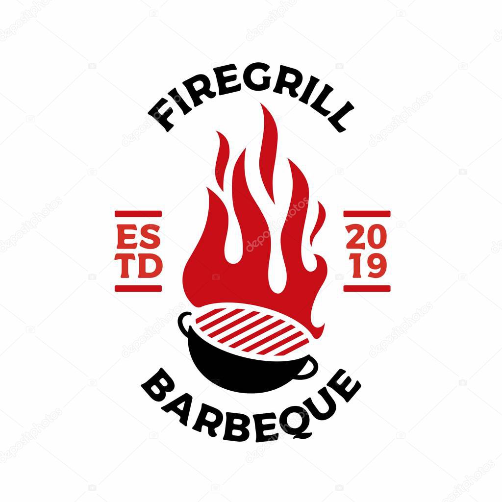 charcoal grill fire flame logo vector icon illustration