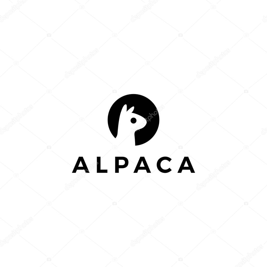 Alpaca llama logo vector icon illustration negative space style