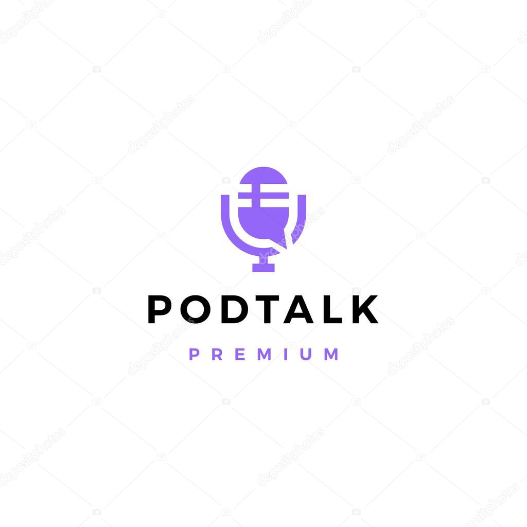 Podcast mic talk chat bubble logo vector icon illustration