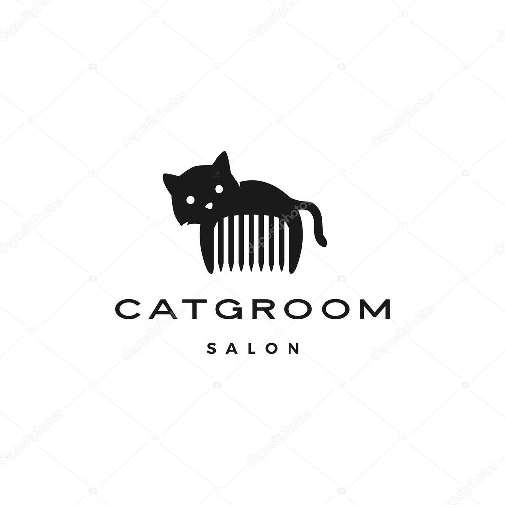 Cat groom salon pet logo vector icon illustration