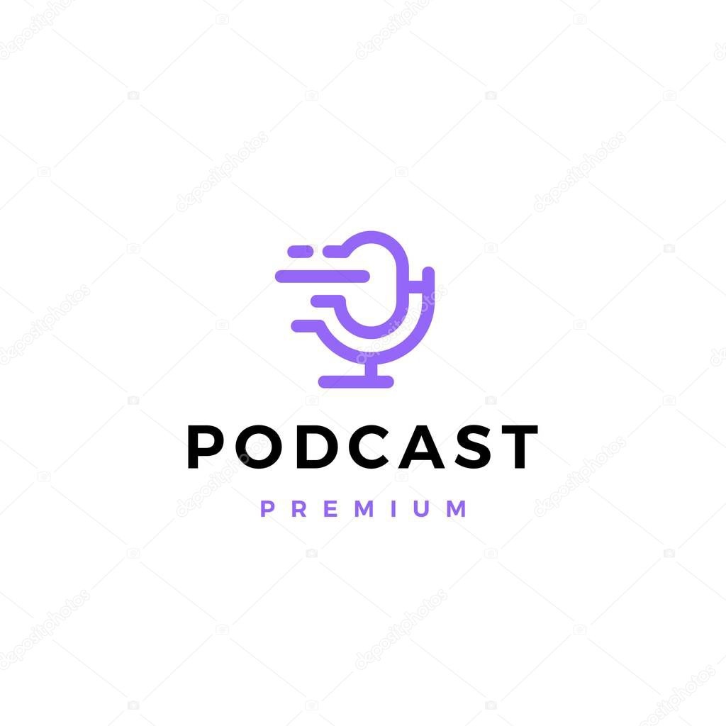 Podcast mic dash logo vector icon illustration