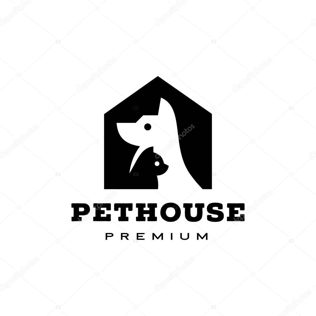 Dog cat pet house home logo vector icon illustration