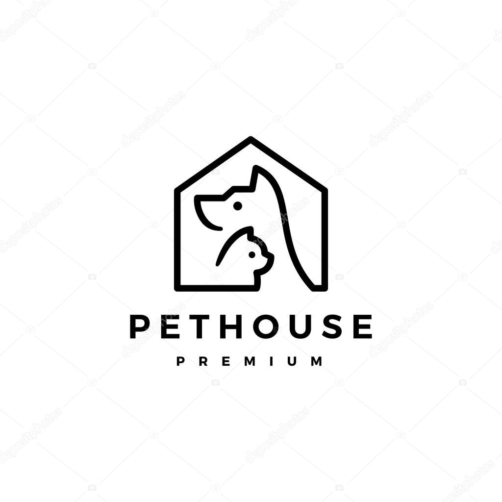 Dog cat pet house home logo vector icon illustration
