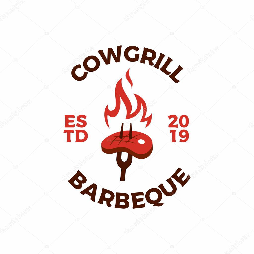 roasted steak grill fire flame logo vector icon illustration