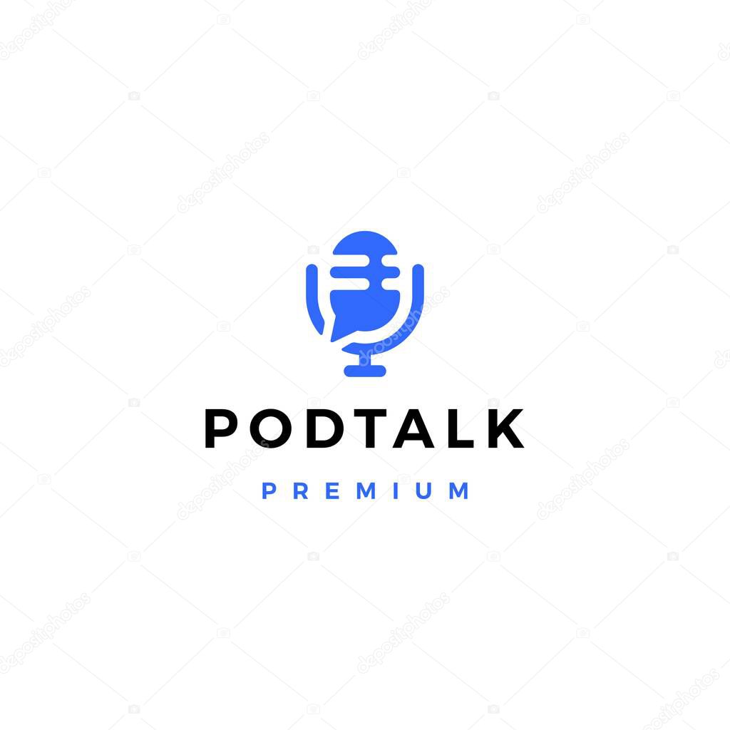 Podcast mic talk chat bubble logo vector icon illustration
