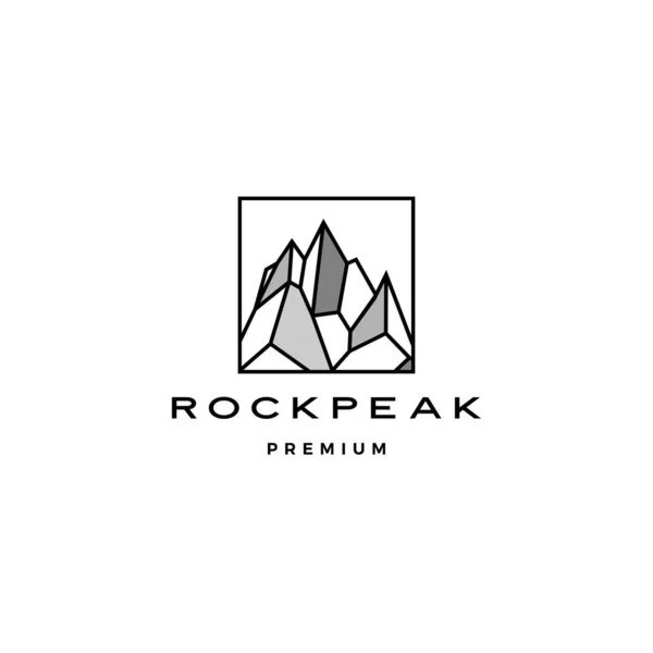 Geometric rock stone mount peak landscape rockpeak hard square logo vector template — Stock Vector