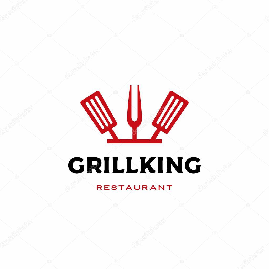 chef kitchen grill king spatula fork logo vector icon illustration