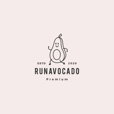 avokado logosu hipster antika retro vektör ikonu maskot karakter çizimi çalışıyor