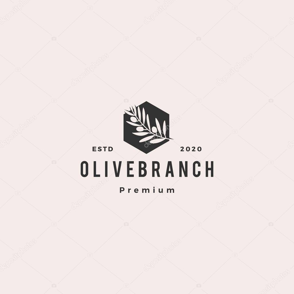 Olive oil tree branch logo hipster vintage retro vector icon illustration