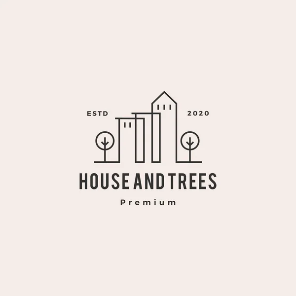 Casa árboles logotipo hipster vintage retro vector ilustración — Archivo Imágenes Vectoriales