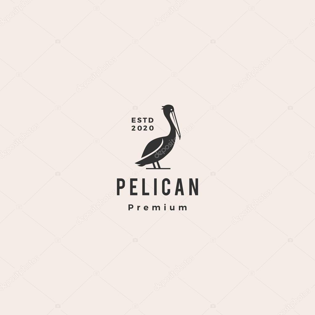 Pelican gulf bird coast beach logo vector icon illustration hipster vintage retro