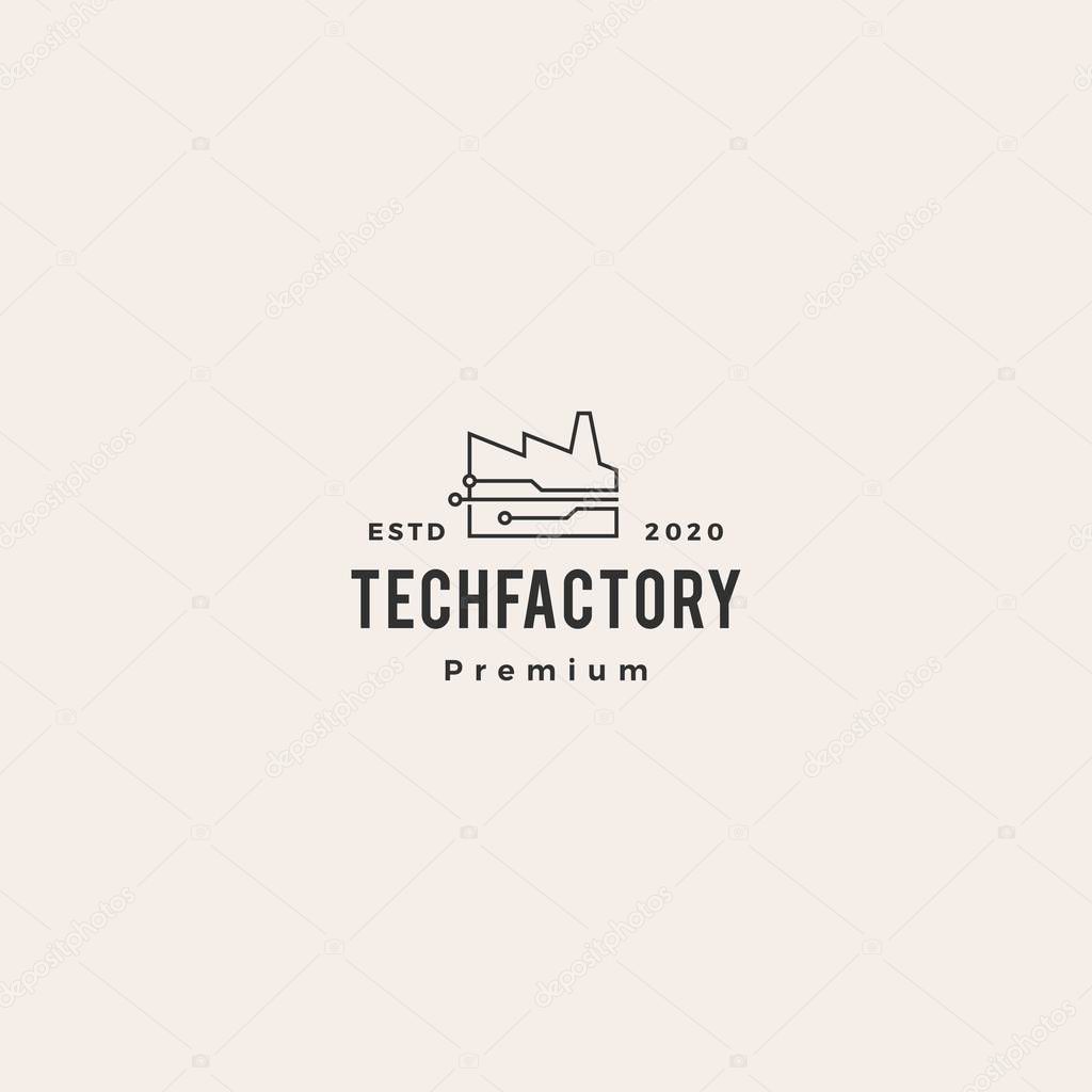 Smart factory tech logo vector icon illustration hipster vintage retro