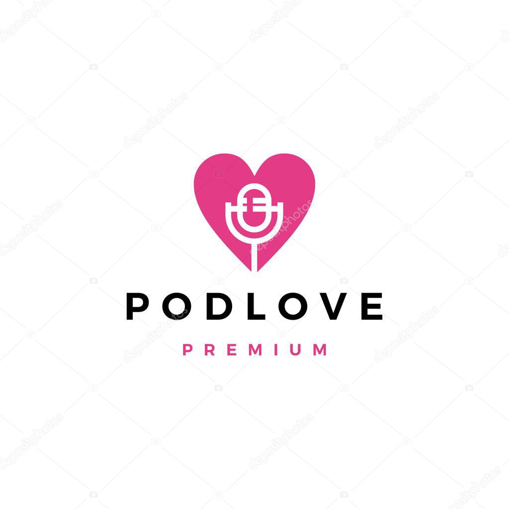 Mic love podcast logo vector icon illustration