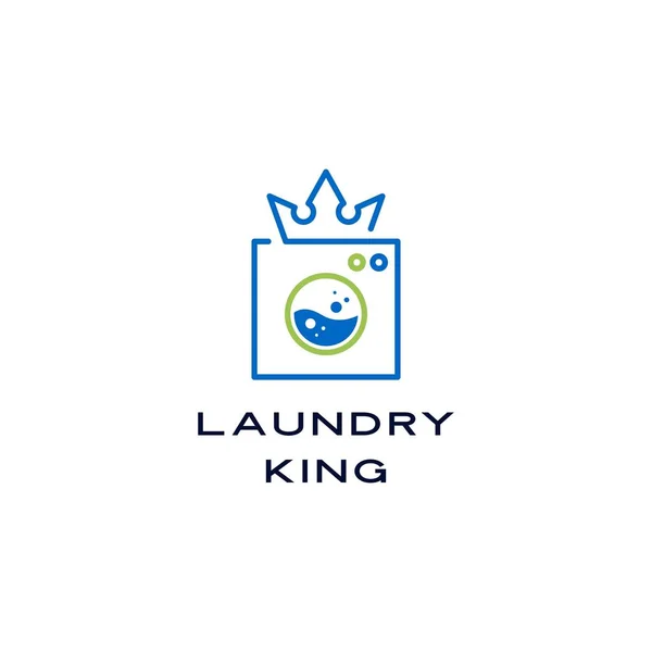 King Crown Laundry Washing Machine Water Logo Vector Sign Illustration — 스톡 벡터