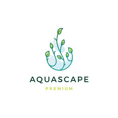 aquascape yaprağı ağacı su damlası logo vektör simgesi resimleme
