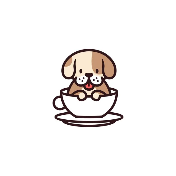 Dog Cup Mug Glass Cafe Logo Vector Icon Illustration — Stock Vector