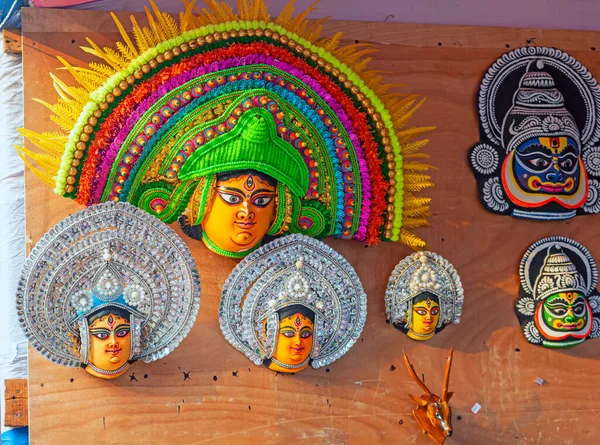 Different type Chhau mask displayed in a handicraft fair.Chhau dancer uses this type mask while performing tribal dance.