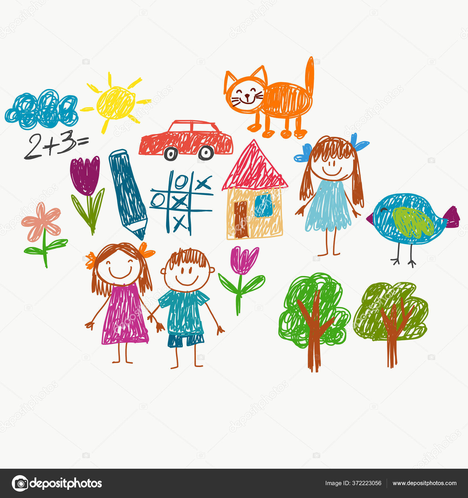 Collection of cute children drawings kids Vector Image