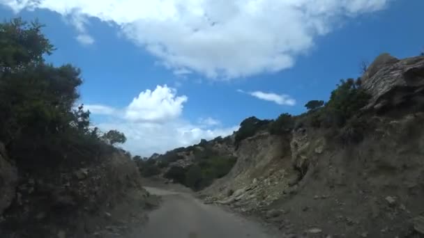 View Car Climbing Uphill Narrow Winding Broken Road Pov Car — Stock Video