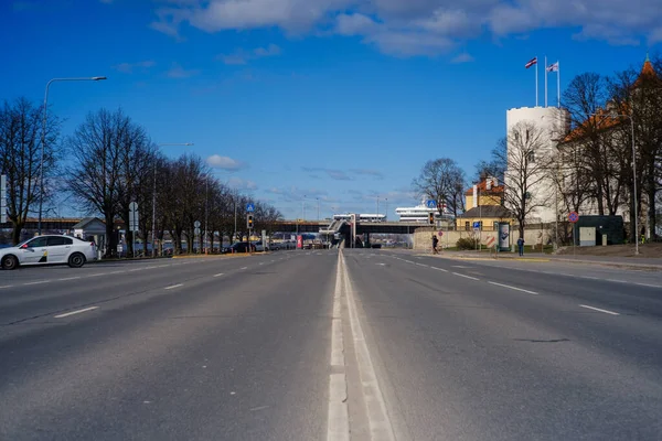 Пустая Улица Города Исторического Центра Променад Рига Латвии — стоковое фото