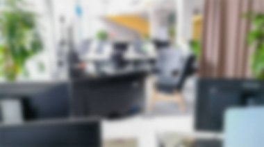 Bulanık boş uzay ofisi. Tasarım için ofis içi arka planda soyut ışık bokeh.