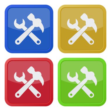 Dört kare simgeler, pençe çekiç ile anahtar kümesi