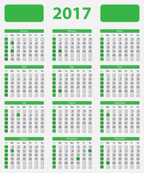 USA kalender 2017 med helgdagar — Stock vektor